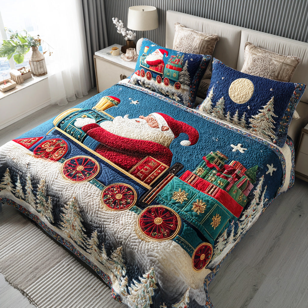 Santa Train Trail Quilted Bedding Set Soft Bedding Set That Makes a Great Christmas Gift
