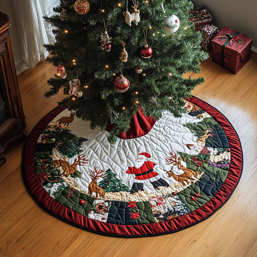 Santa Travel Quilted Christmas Tree Skirt Xmas Tree Decor Secret Santa Gift Ideas