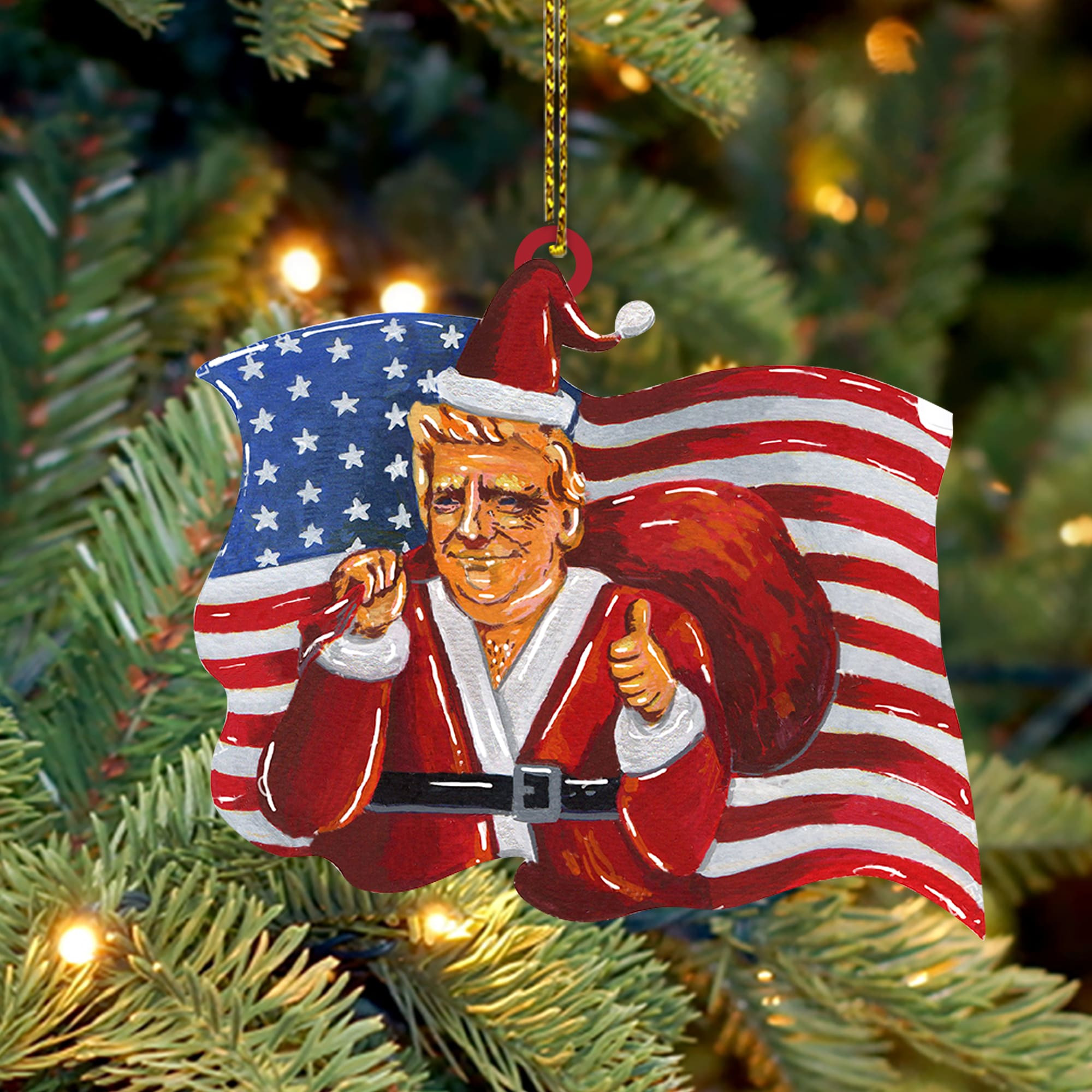 Santa Trump American Flag Christmas Ornament Decorations for Supporters
