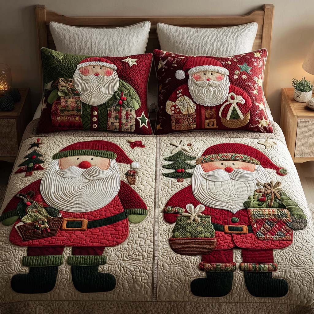 Santa Twins Quilted Bedding Set Xmas Duvet Sets Christmas Presents