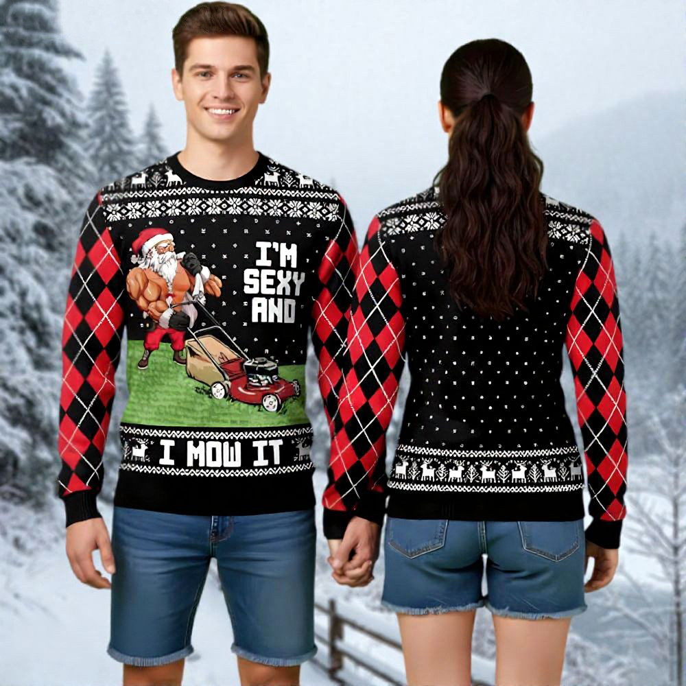 Santa Ugly Christmas Sweater I'm Sexy And I Mow It Funny Christmas Sweater Gifts For Him