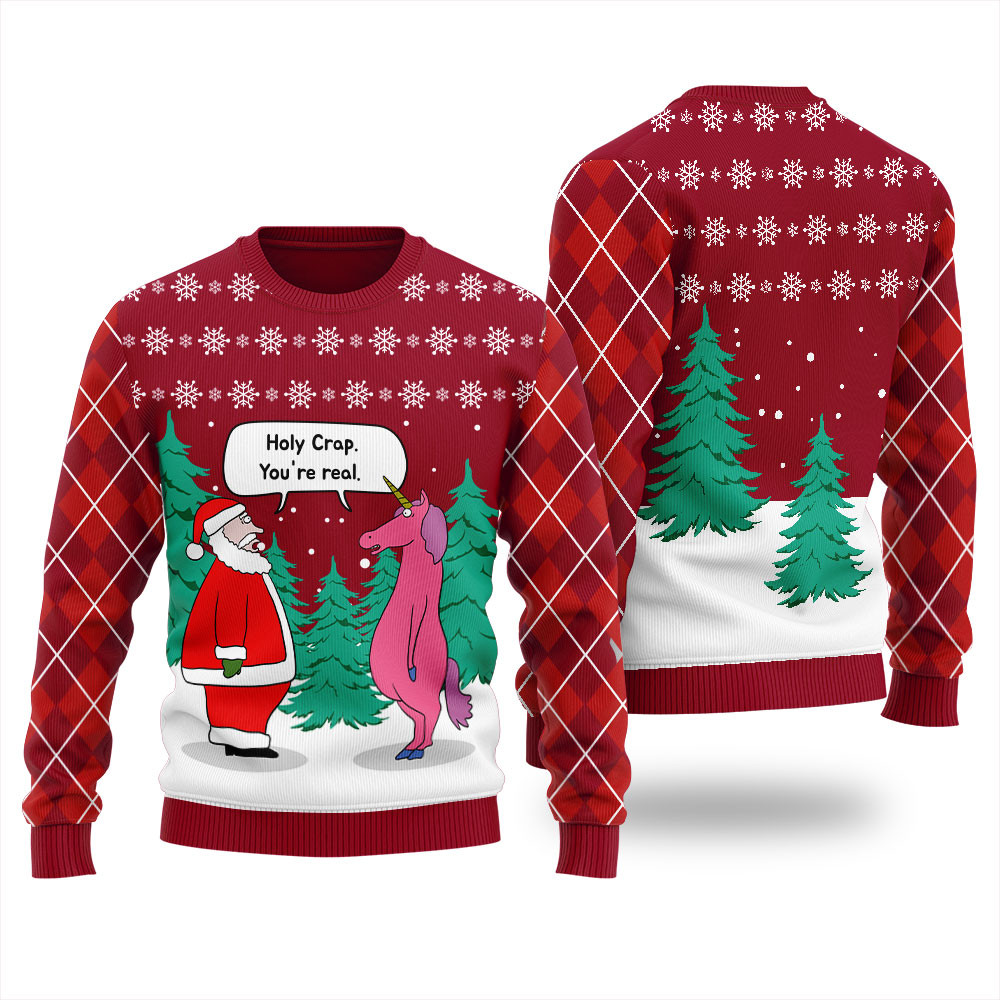 Santa Unicorn Fiction Mens Ugly Christmas Sweater Cute Christmas Sweatshirt for Holiday Spirit