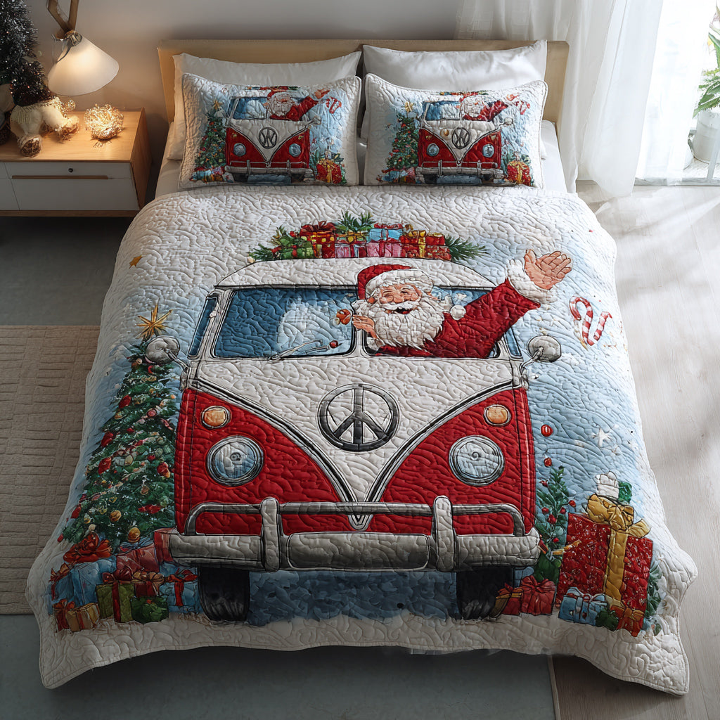 Santa Van Peace Quilted Bedding Set Best Holiday Duvet Covers Christmas Presents For Dad