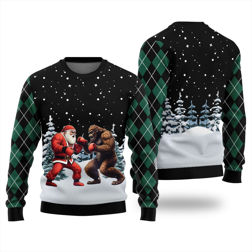 Santa Vs Bigfoot Boxing Ugly Holiday Sweater Cute Holiday Sweatshirt to Spread Joy