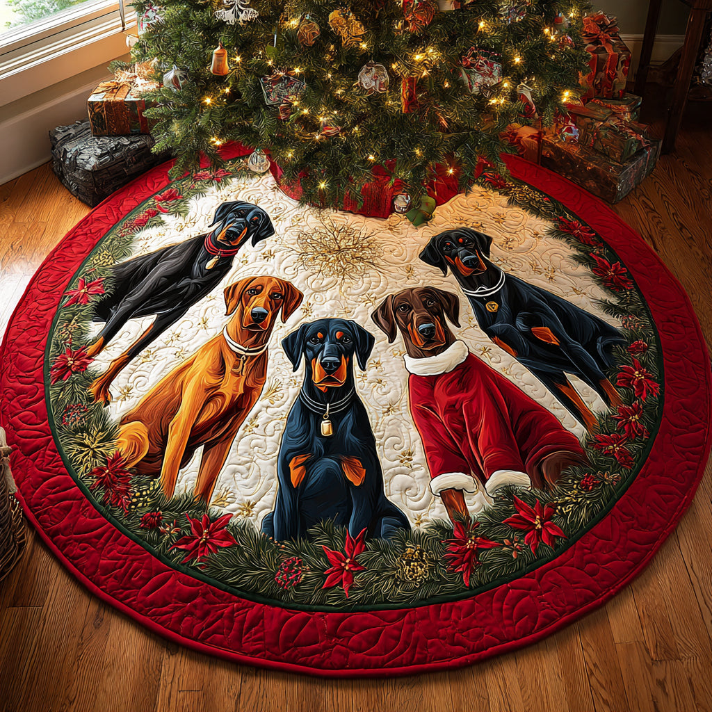 Santa Watchdog Christmas Quilted Tree Skirt Xmas Indoor Decorations Dog Themed Gifts
