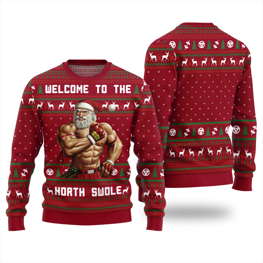 Santa Welcome To The North Swole Ugly Christmas Sweater For Women Exclusive Christmas Sweater Merch Gift Edition