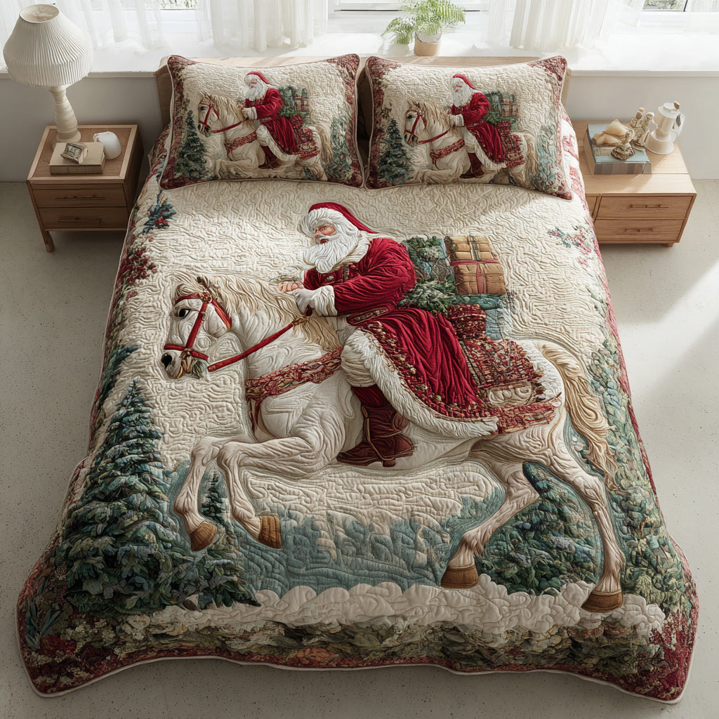 Santa White Horse Quilted Bedding Set Christmas Bedding Sets Good Gifts For Horse Lovers