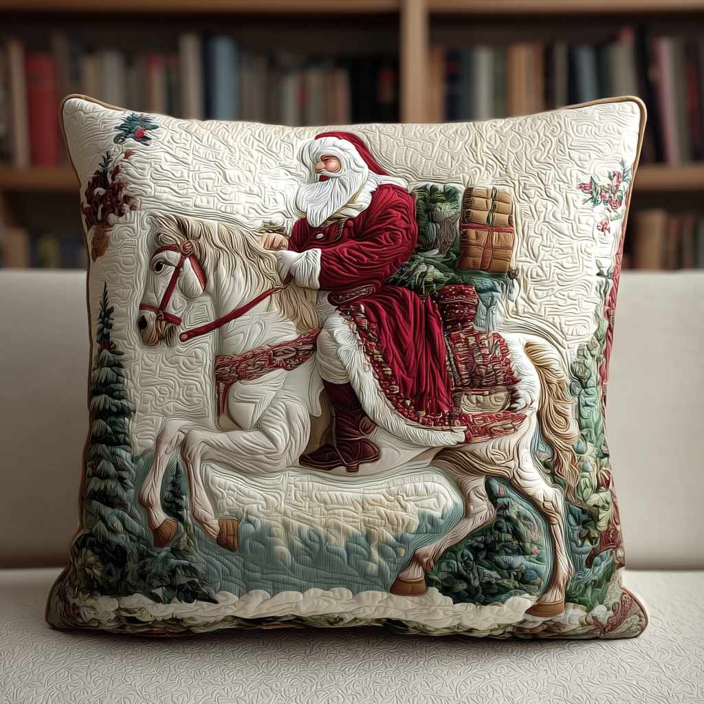 Santa White Horse Quilted Pillow Case Holiday Pillow Covers Equestrian Gifts For Christmas
