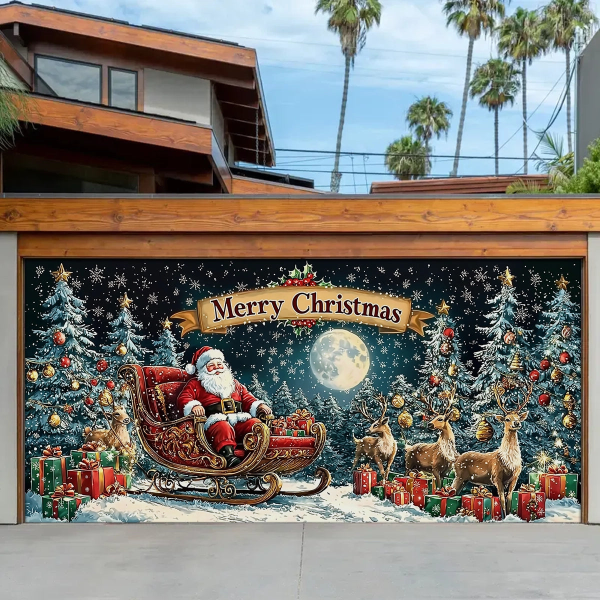 Santa Winter Wonderland Christmas Garage Door Banner Holiday Home Decor Cool Xmas Presents
