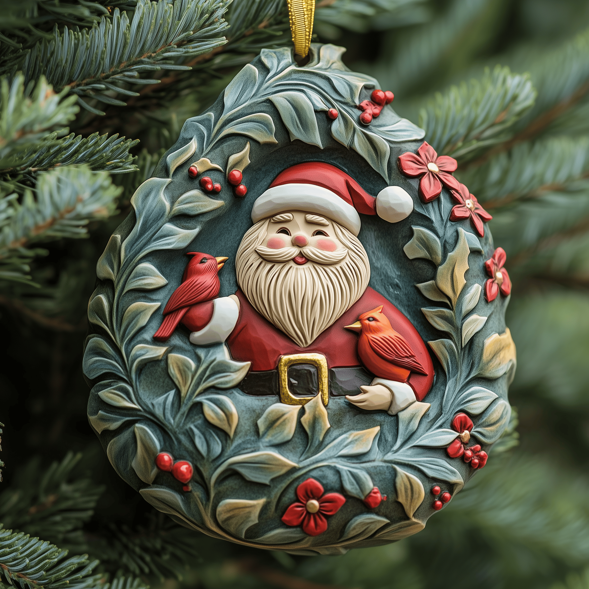 Santa With Cardinal Mica Ornament Create a Picture-Perfect Tree with Our Ornaments