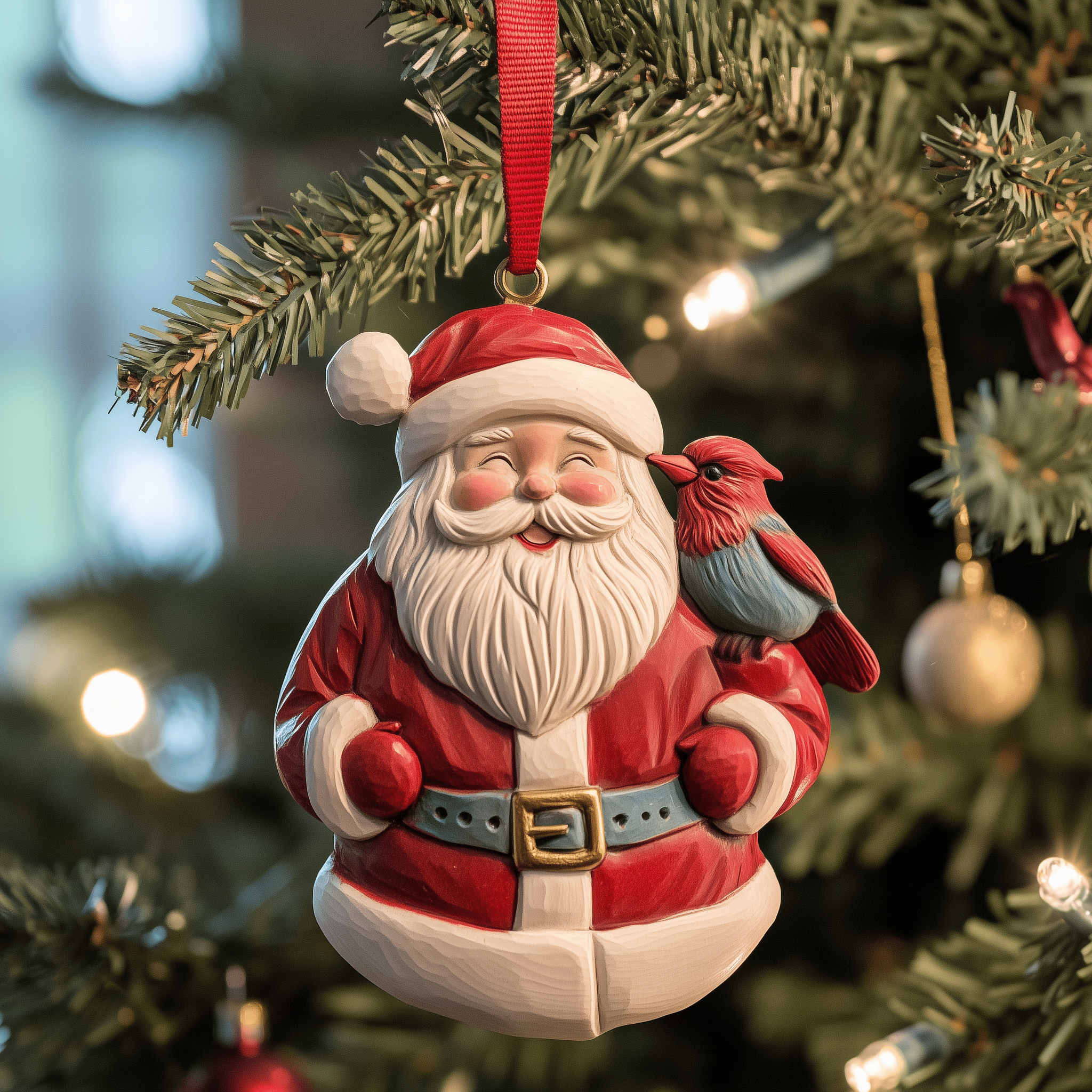 Santa With Cardinal Mica Ornament Feel the Beauty of Designer Holiday Ornaments
