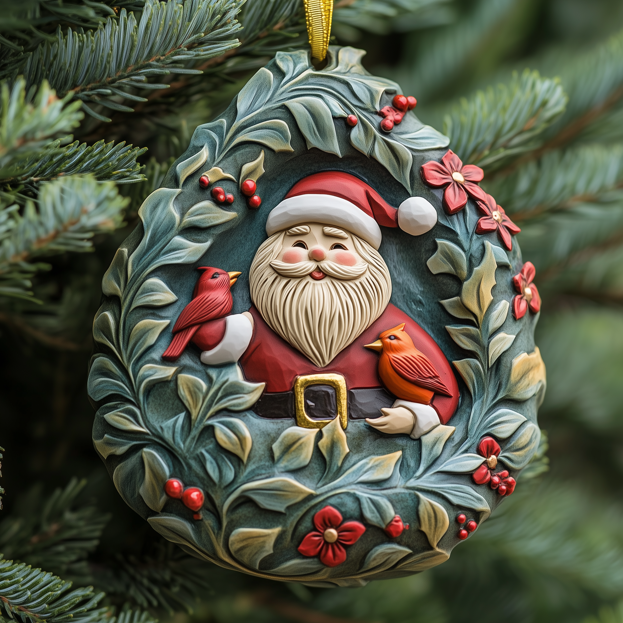 Santa With Cardinal Mica Ornament Festive Santa And Cardinal Christmas Ornament Lovely Holiday Keepsake