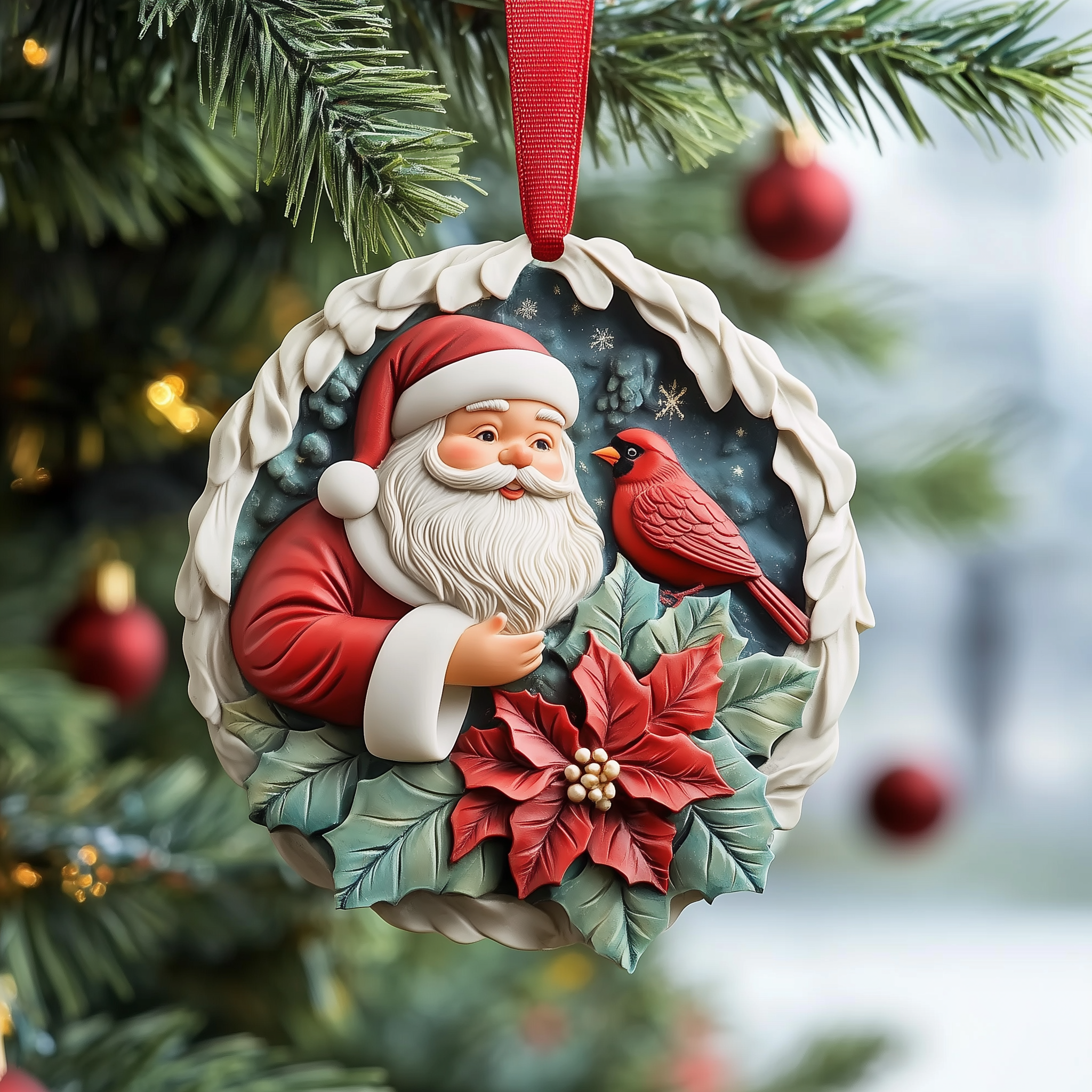 Santa With Cardinal Mica Ornament Joyful Santa With Cardinal Christmas Ornament Unique Holiday Decor