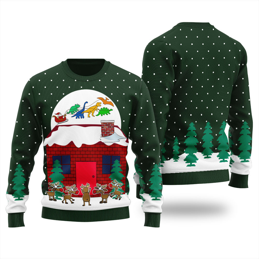 Santa With Dinosaur Sleigh Christmas Sweater Best Gift Idea for Christmas Enthusiasts