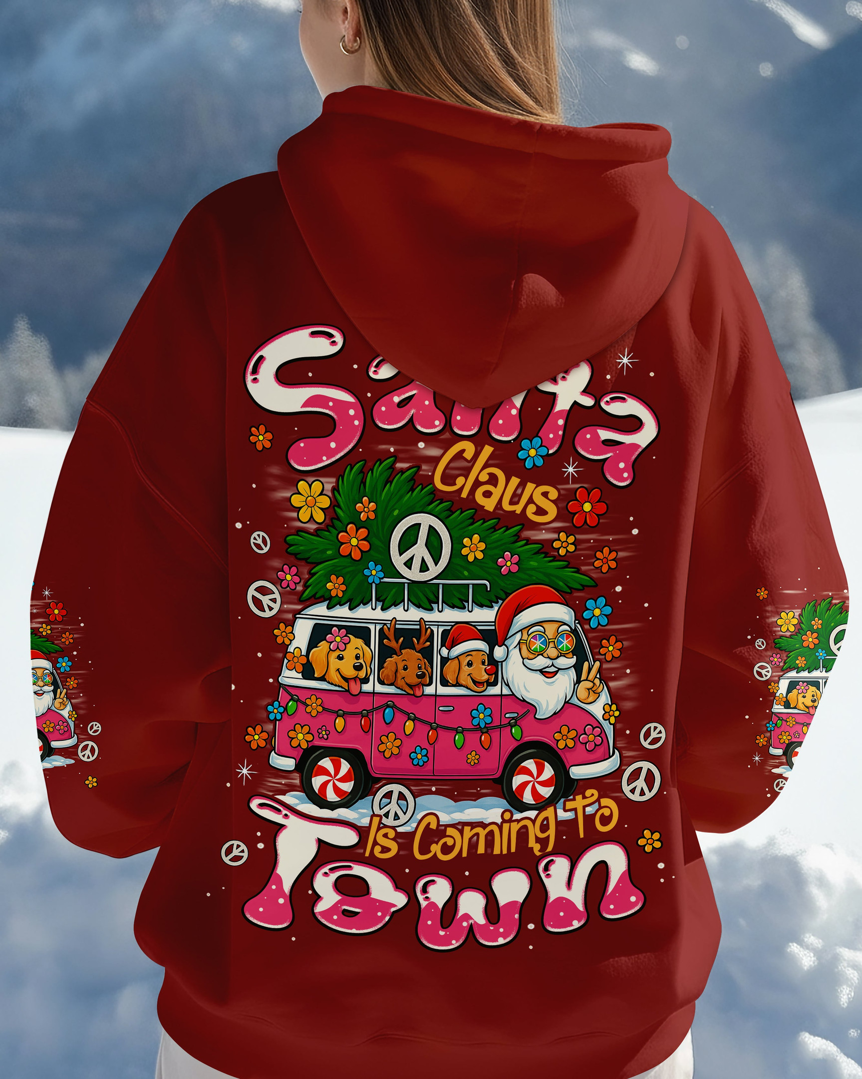 Santa With Dog Is Coming Christmas Hoodie Funny Santa Apparel Xmas Gifts For Dog Lovers
