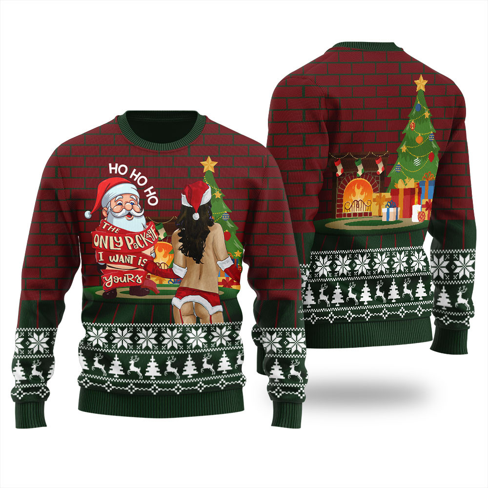 Santa With Hot Girl Ho Ho Ho Funny Ugly Christmas Sweater Exclusive Christmas Sweater Merch Gift Edition