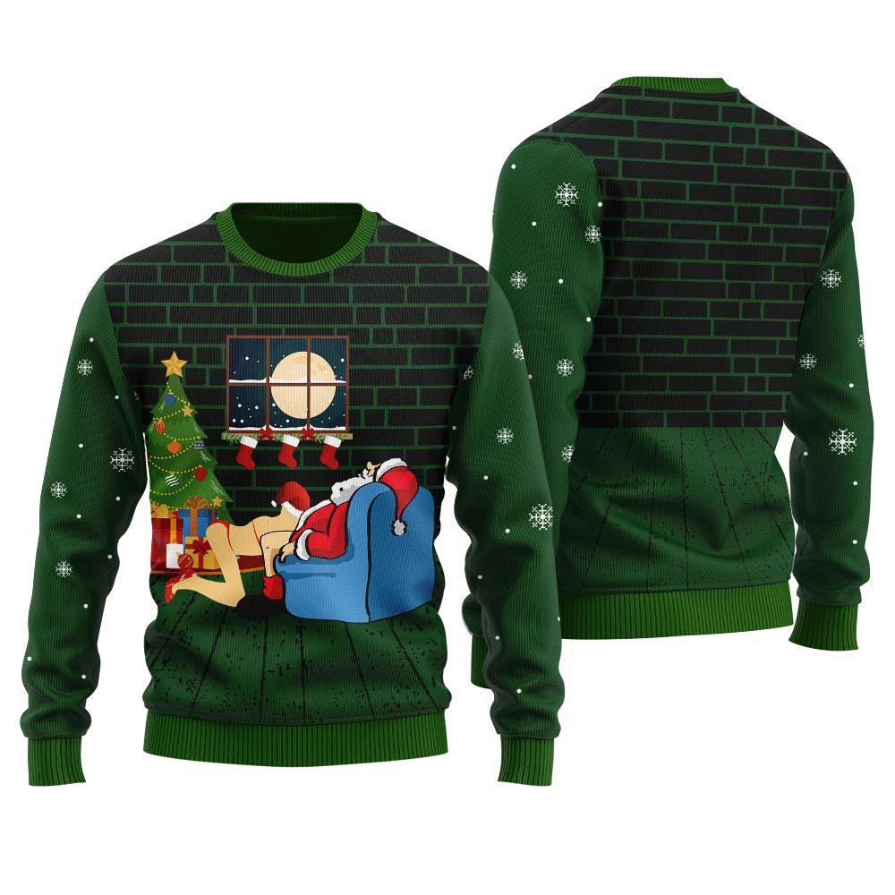 Santa With Sexy Girl Mens Ugly Christmas Sweater Holiday Merch That Makes a Perfect Christmas Gift