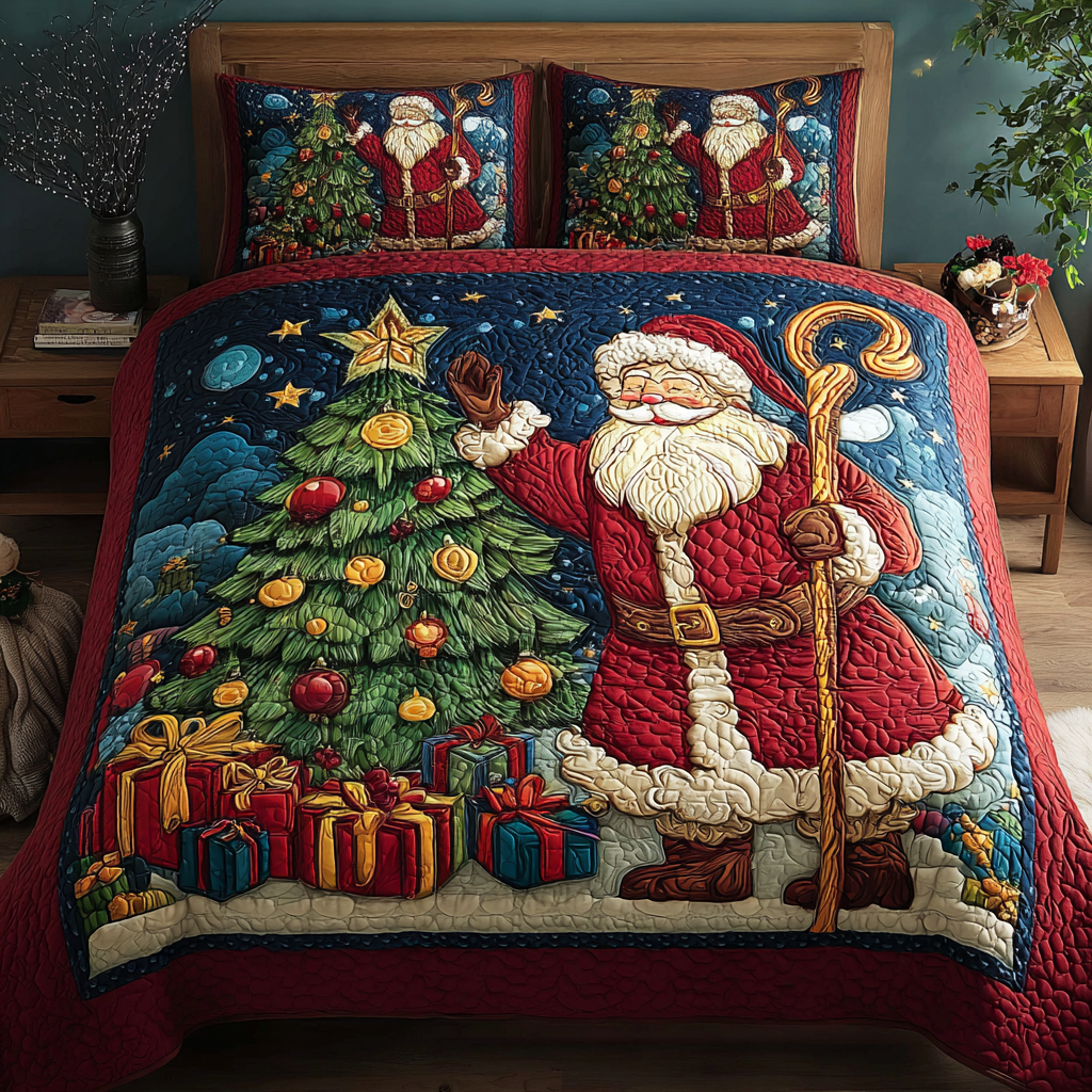 Santa Wonder Quilted Bedding Set Holiday Duvet Cover Set Christmas Gifts For Men 2025
