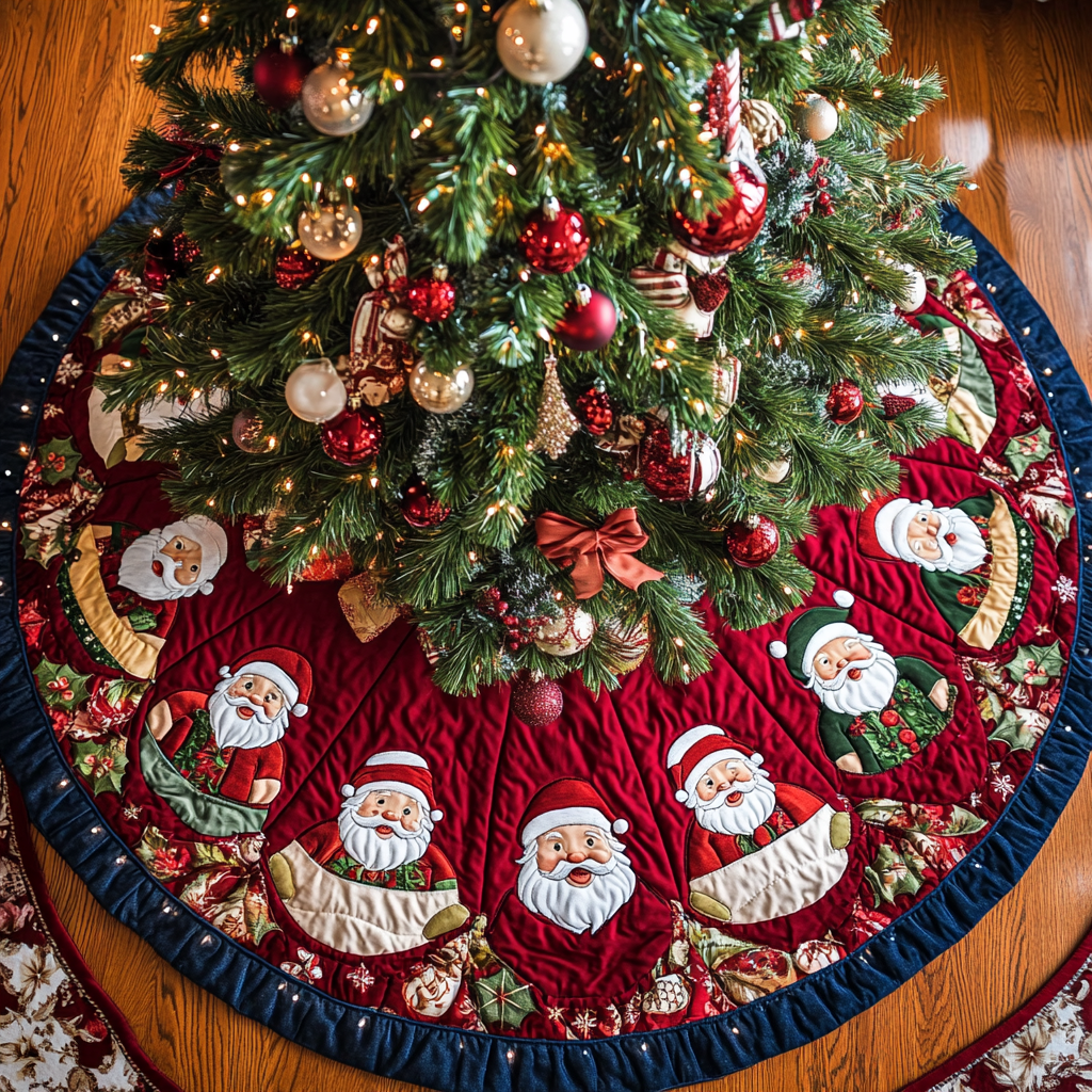 Santa Workshop Christmas Quilted Tree Skirt Exclusive Holiday Tree Skirt Gift for Families