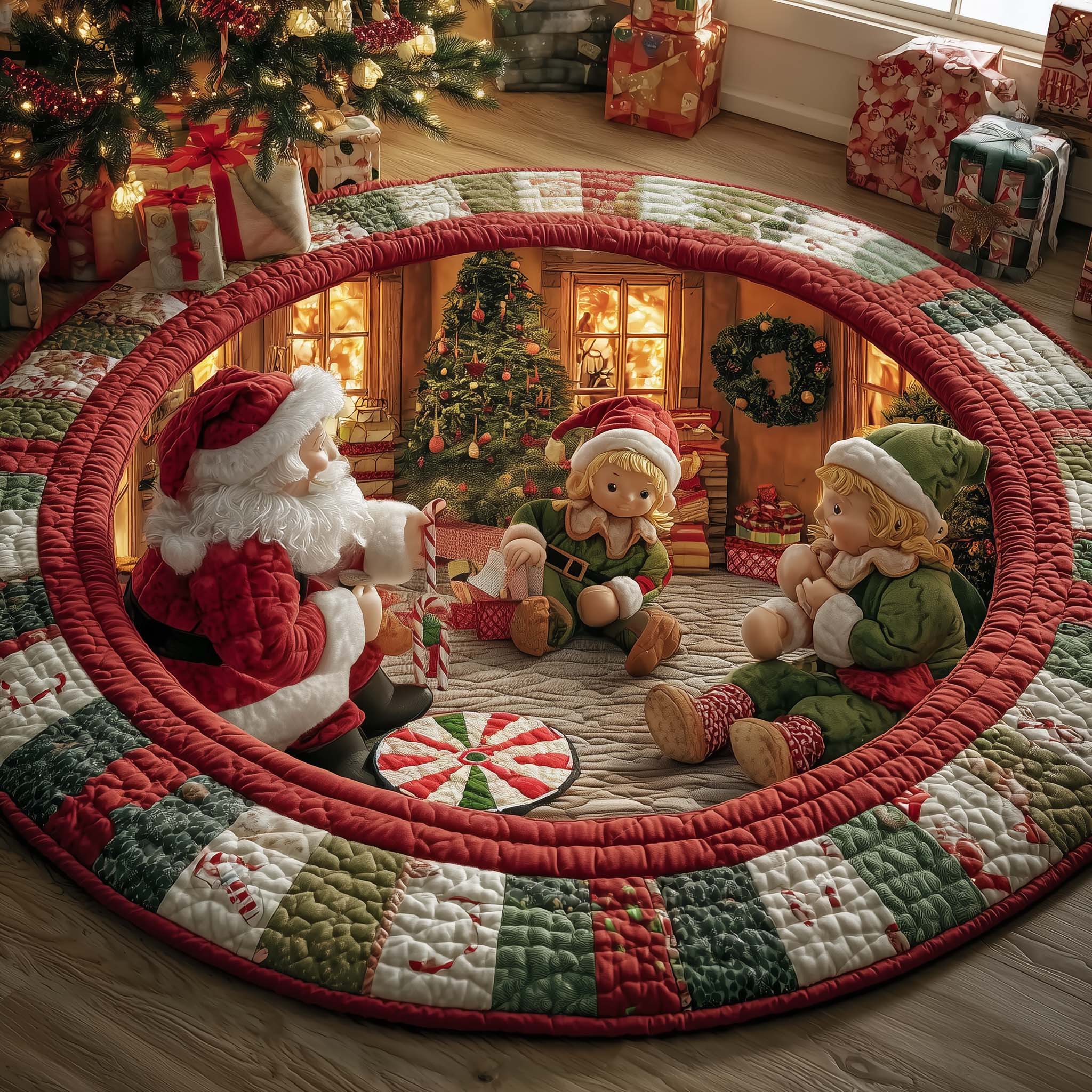 Santa Workshop Quilted Round Mat Eco-Friendly Quilted Round Mat for Sustainable Living