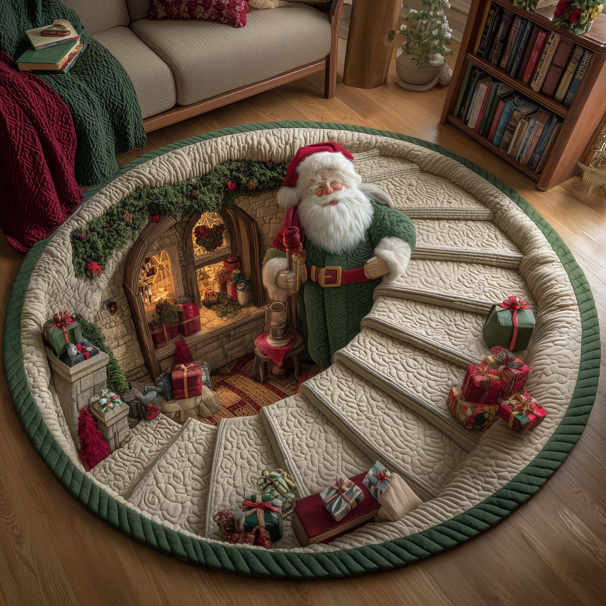 Santa Workshop Quilted Round Mat Luxury Quilted Round Mat for Stylish Homes
