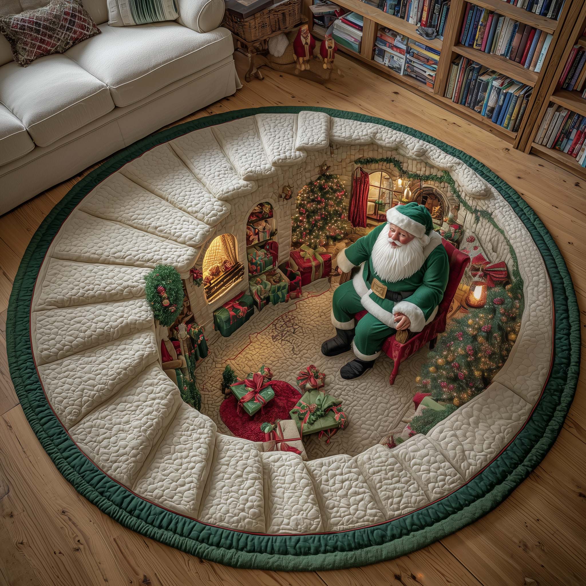 Santa Workshop Quilted Round Mat Non-Slip Quilted Round Mat for Safety and Style