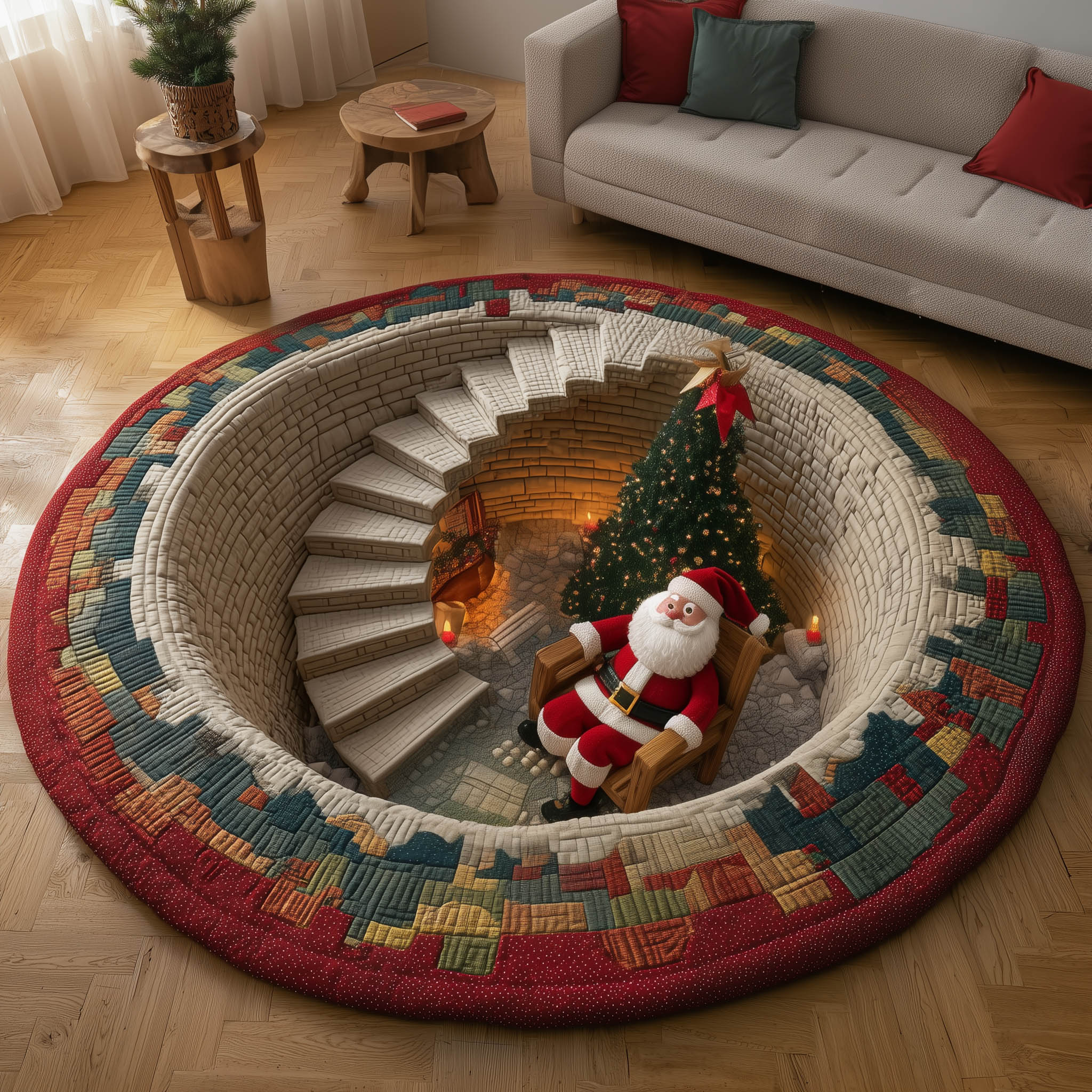 Santa Workshop Quilted Round Mat Perfect Quilted Round Mat for Any Floor Surface