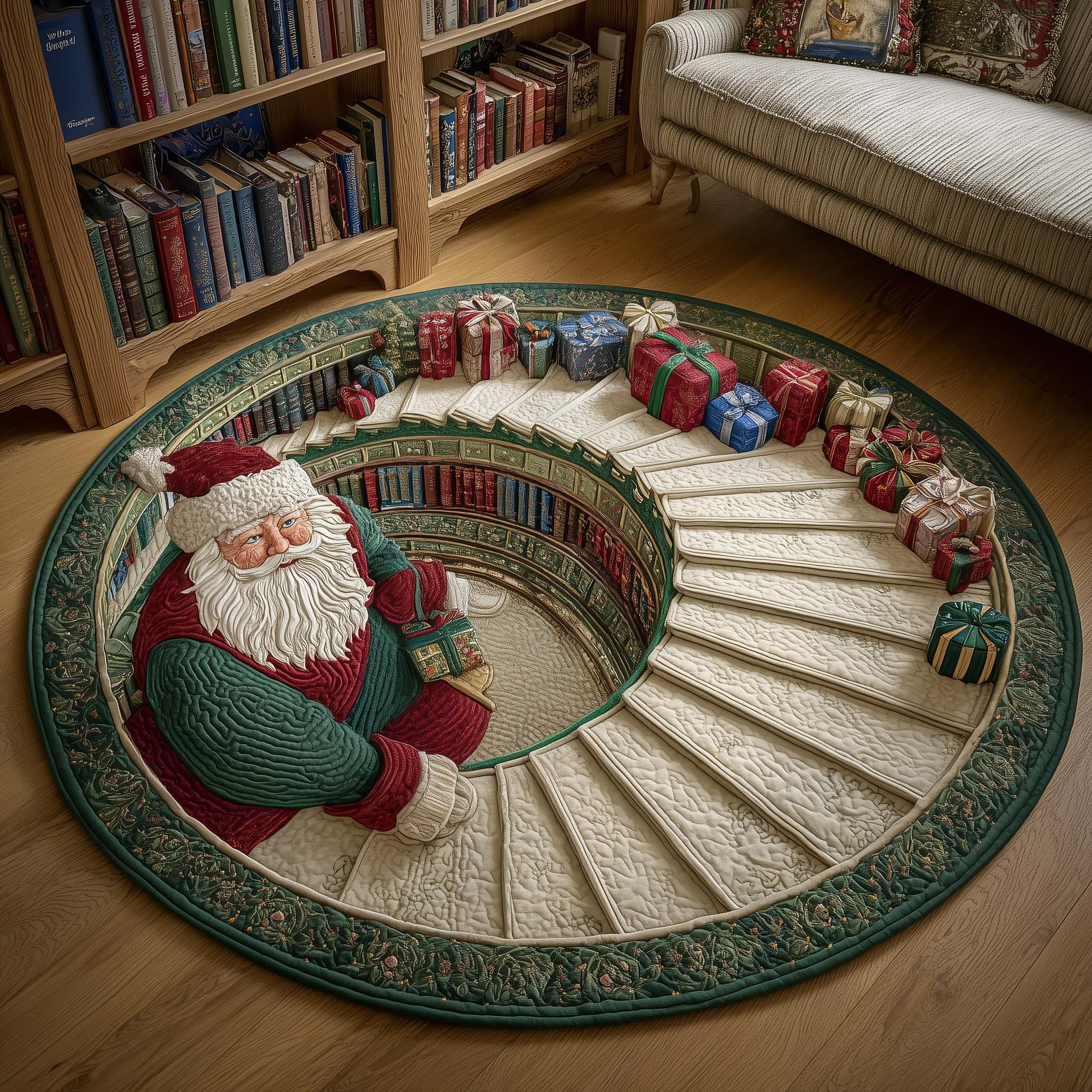 Santa Workshop Quilted Round Mat Soft Cotton Quilted Round Mat for Daily Comfort