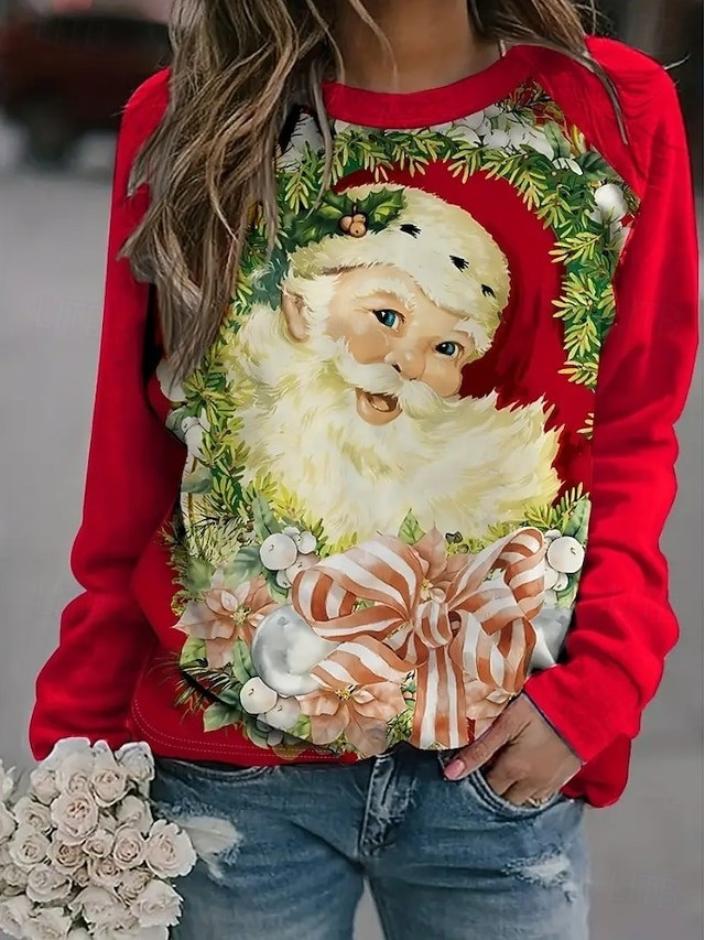 Santa Wreath Bow Christmas Sweatshirt Sweet Christmas Holiday Gifts For Her
