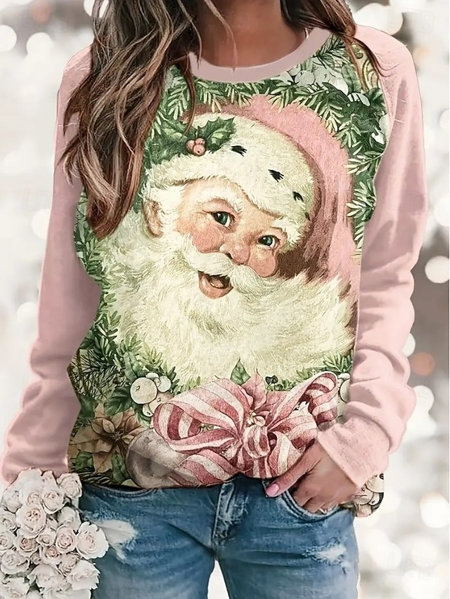 Santa Wreath Bow Christmas Sweatshirt Sweet Winter Christmas Holiday Gifts For Friends