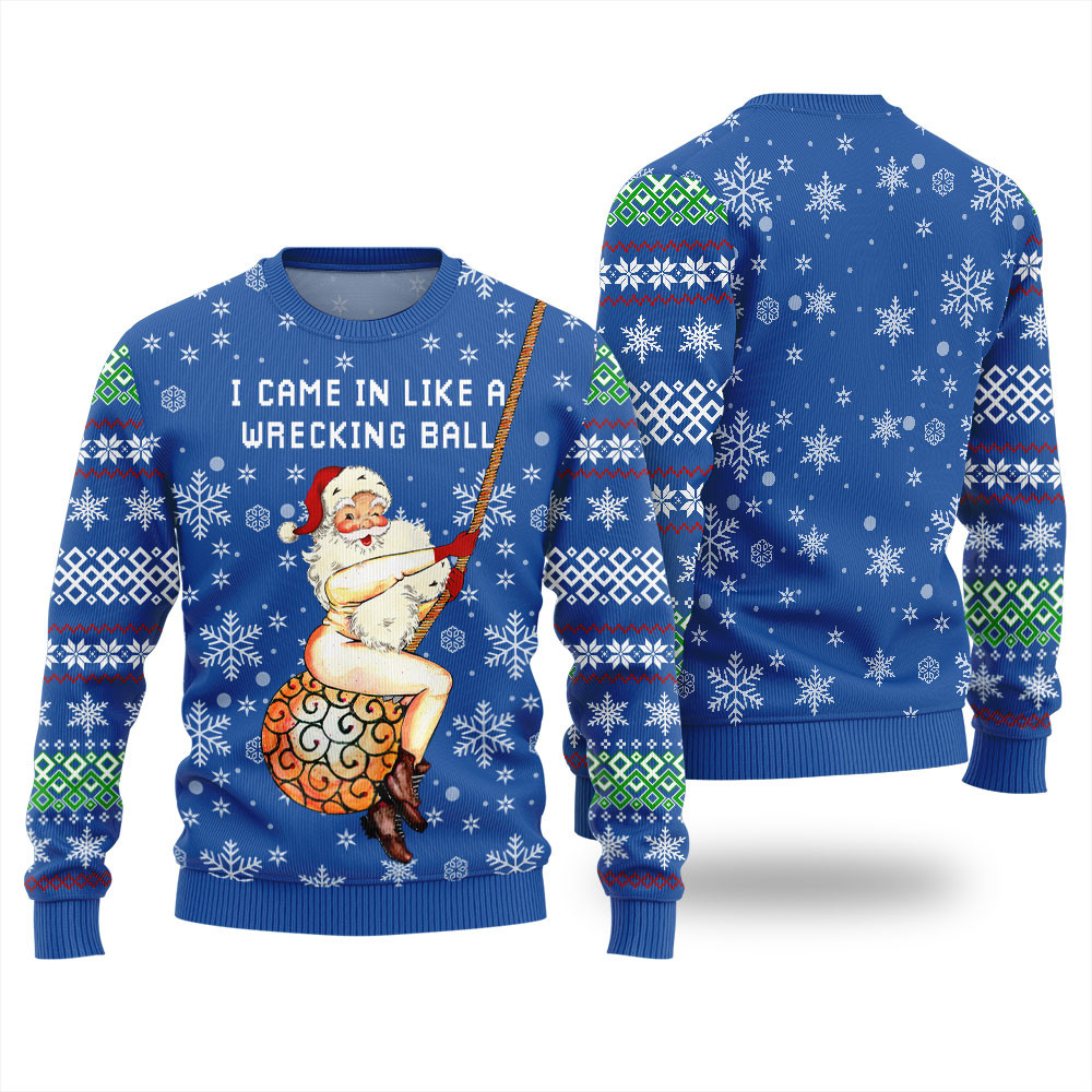 Santa Wrecking Ball Christmas Sweater Men Trendy Christmas Sweater for Winter Outfits