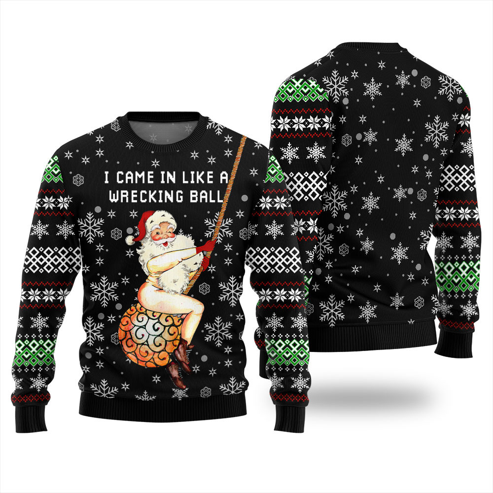 Santa Wrecking Ball Ugly Christmas Sweater Warm and Comfy Sweater for Winter Days