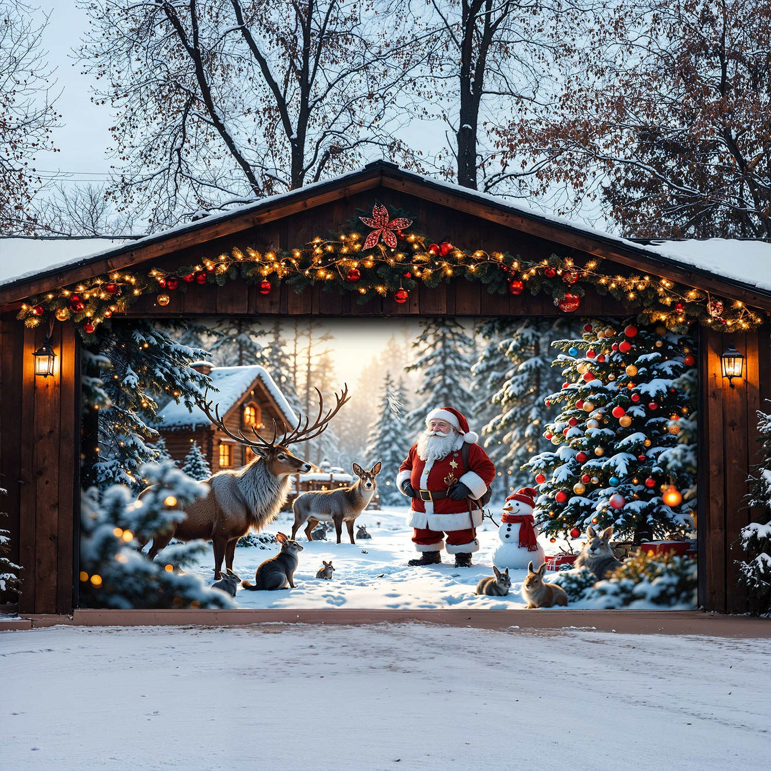 Santa's And Reindeer Woodland Wonder Christmas Garage Door Banner Winter Decor Best Xmas Gifts