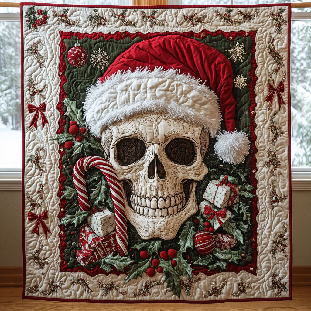 Santa's Bones Quilt Blanket Queen Throws And Blankets Gifts For Skull Lovers