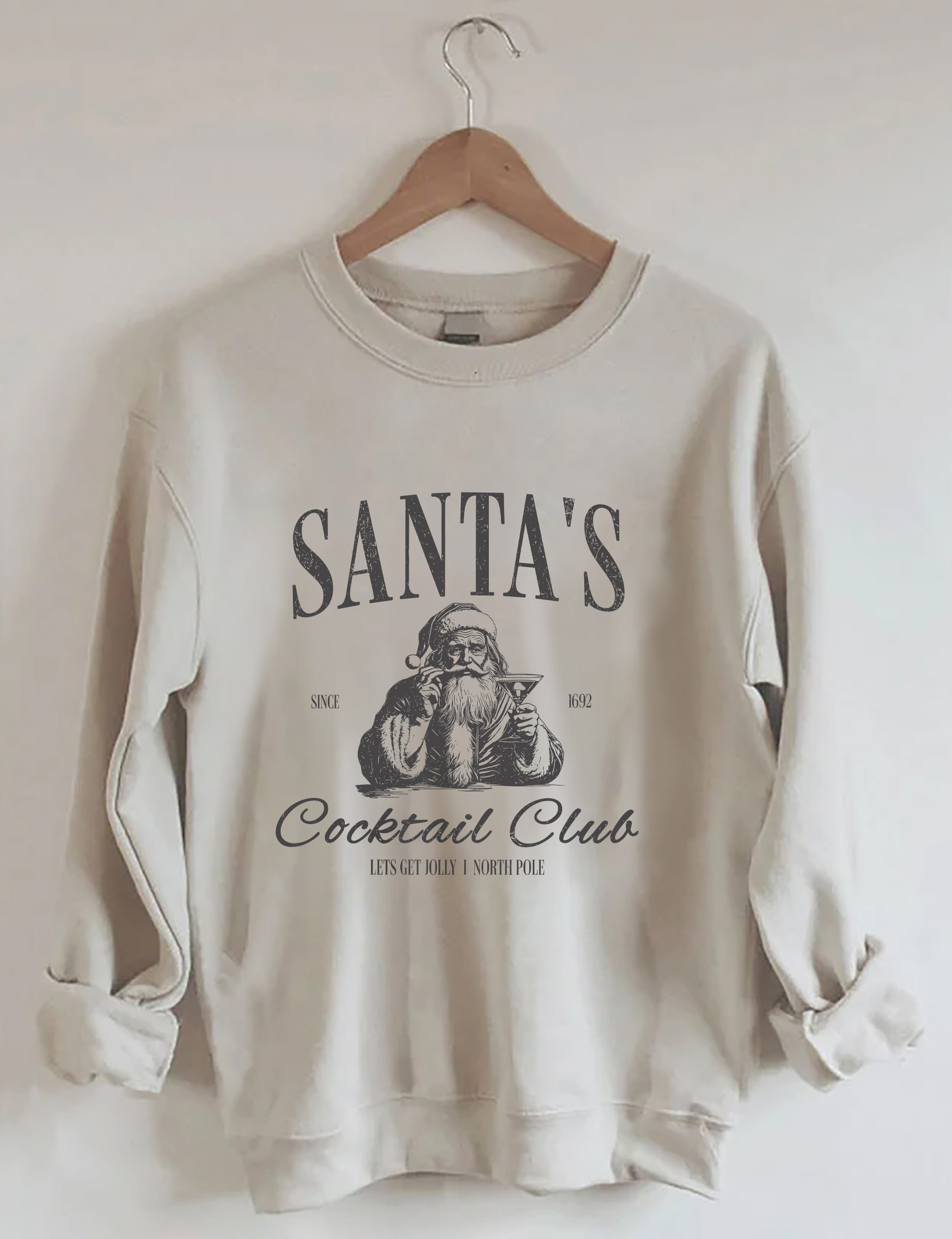 Santas Cocktail Club Christmas Sweatshirt Holiday Clothing Xmas Gifts For Women