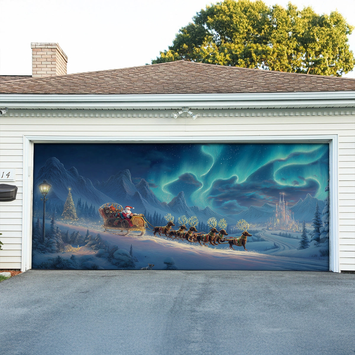 Santa's Dachshund Sleigh Ride Christmas Garage Door Banner Xmas Decor Dog Lover Christmas Gifts
