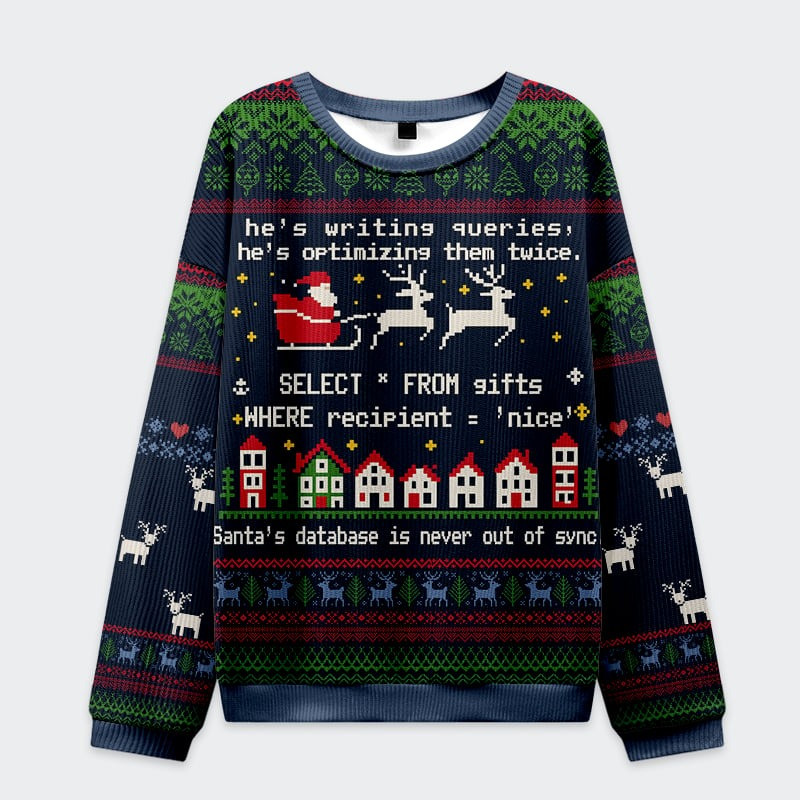 Santa's Database Ugly Christmas Sweater Funny Xmas Jumpers Presents For Women