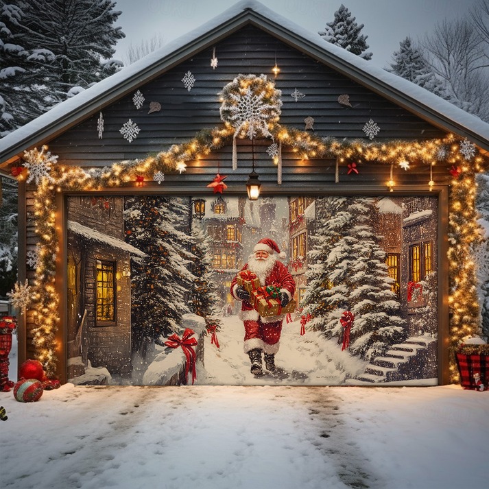 Santa's Enchanted Arrival Christmas Garage Door Cover Festival Outside Decor Xmas Gifts