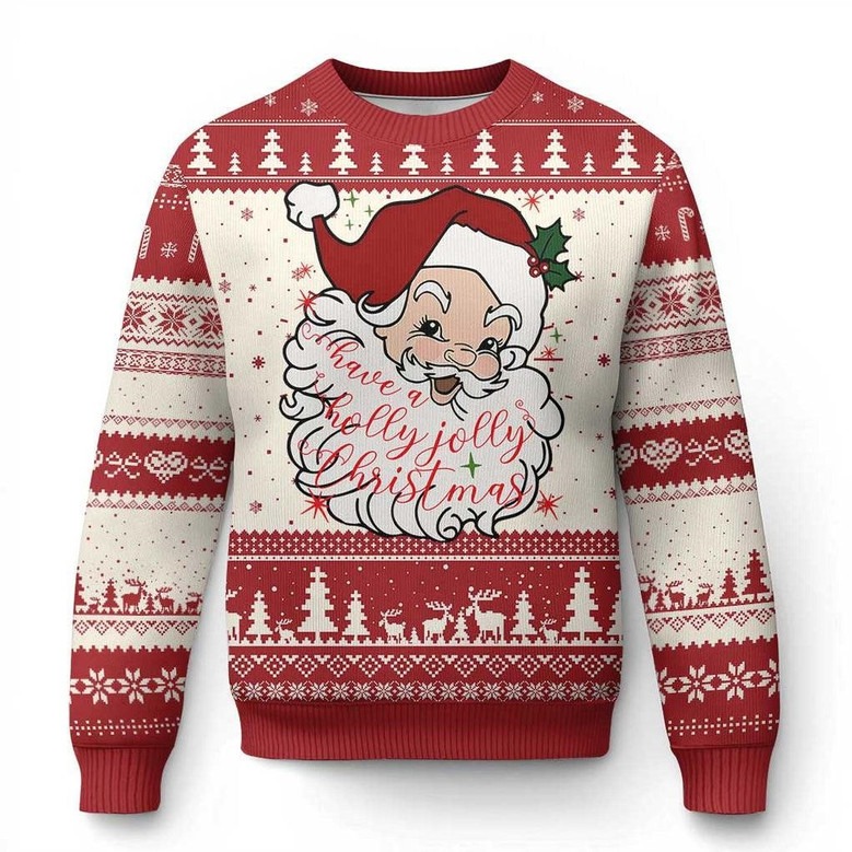 Santa's Face Ugly Holiday Sweater Have A Holly Jolly Christmas Cute Jumper Gifts For Her