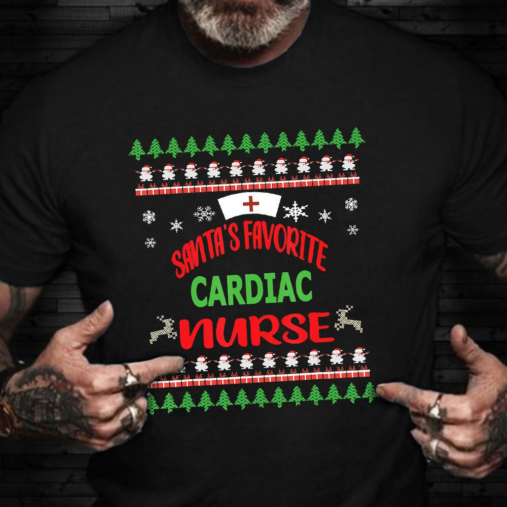 Santa's Favorite Cardiac Nurse Shirt Ugly Christmas Sweater T-shirt Nurse Practitioner Gifts