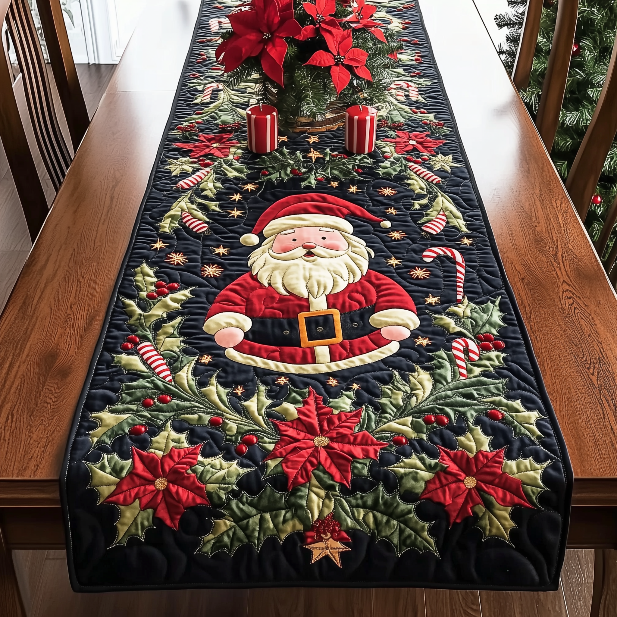 Santa's Festive Feast Quilted Table Runner Holiday Dining Christmas House Decorating Ideas Presents