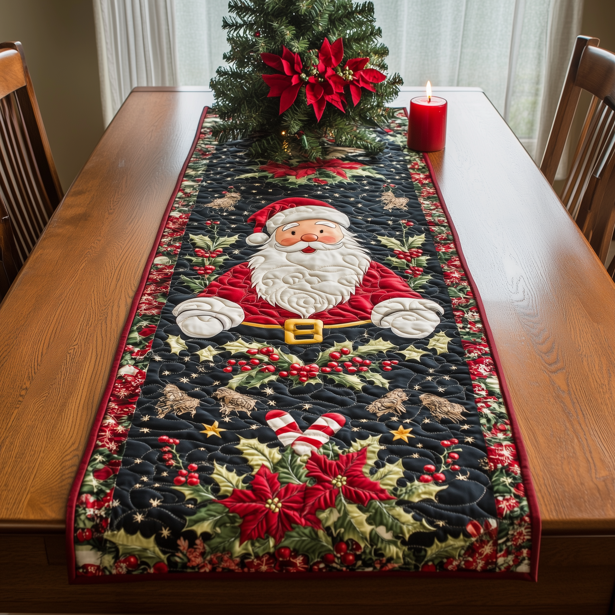 Santa's Festive Feast Quilted Table Runner Holiday Dining Christmas Table Runner Home Decorating Ideas