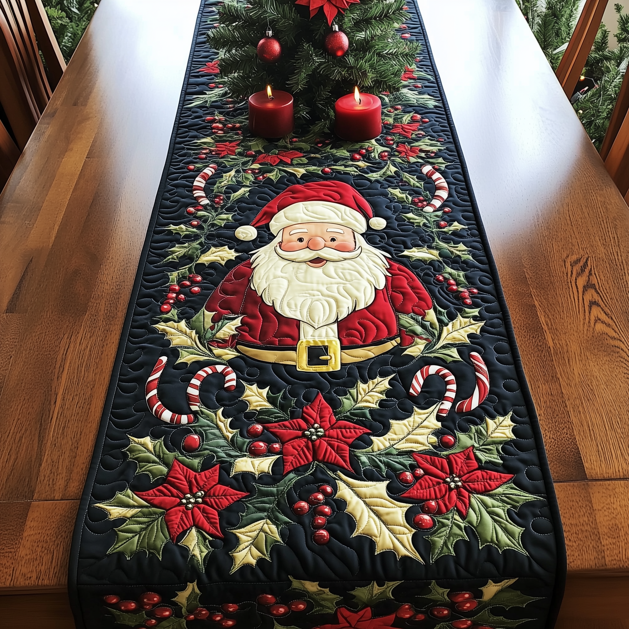 Santa's Festive Feast Quilted Table Runner Holiday Dining Christmas Table Runner Home Decorations