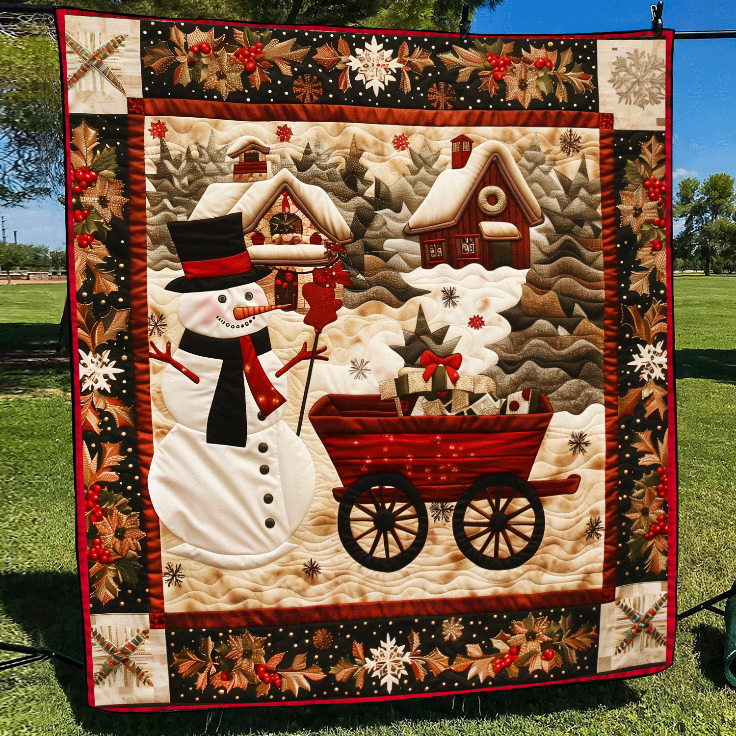 Santa's Festive Village Quilted Blanket Mother In Law Christmas Gift