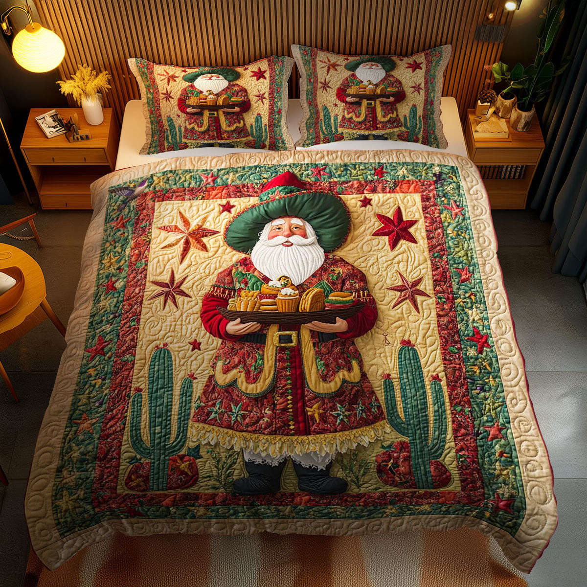Santa's Fiesta Holiday Xmas Quilted Bedding Set Christmas Gift Ideas For Wife