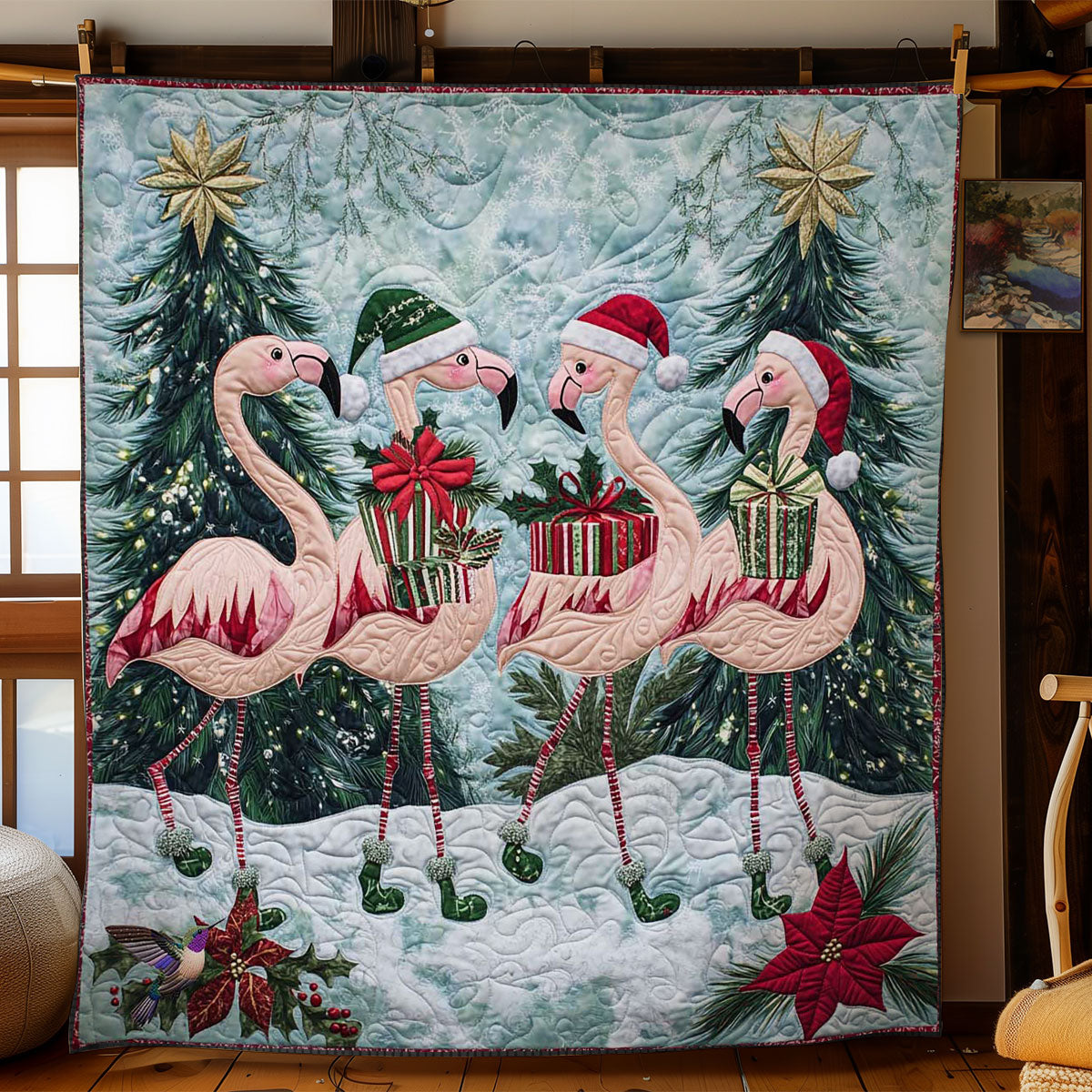 Santas Flamingos Quilt Home Essential Gift Cozy Quilt Blanket