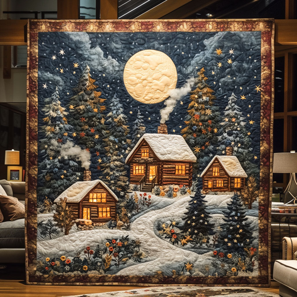 Santa's Forest Cabin Quilt Blanket King Size Blanket Good Family Gifts For Christmas