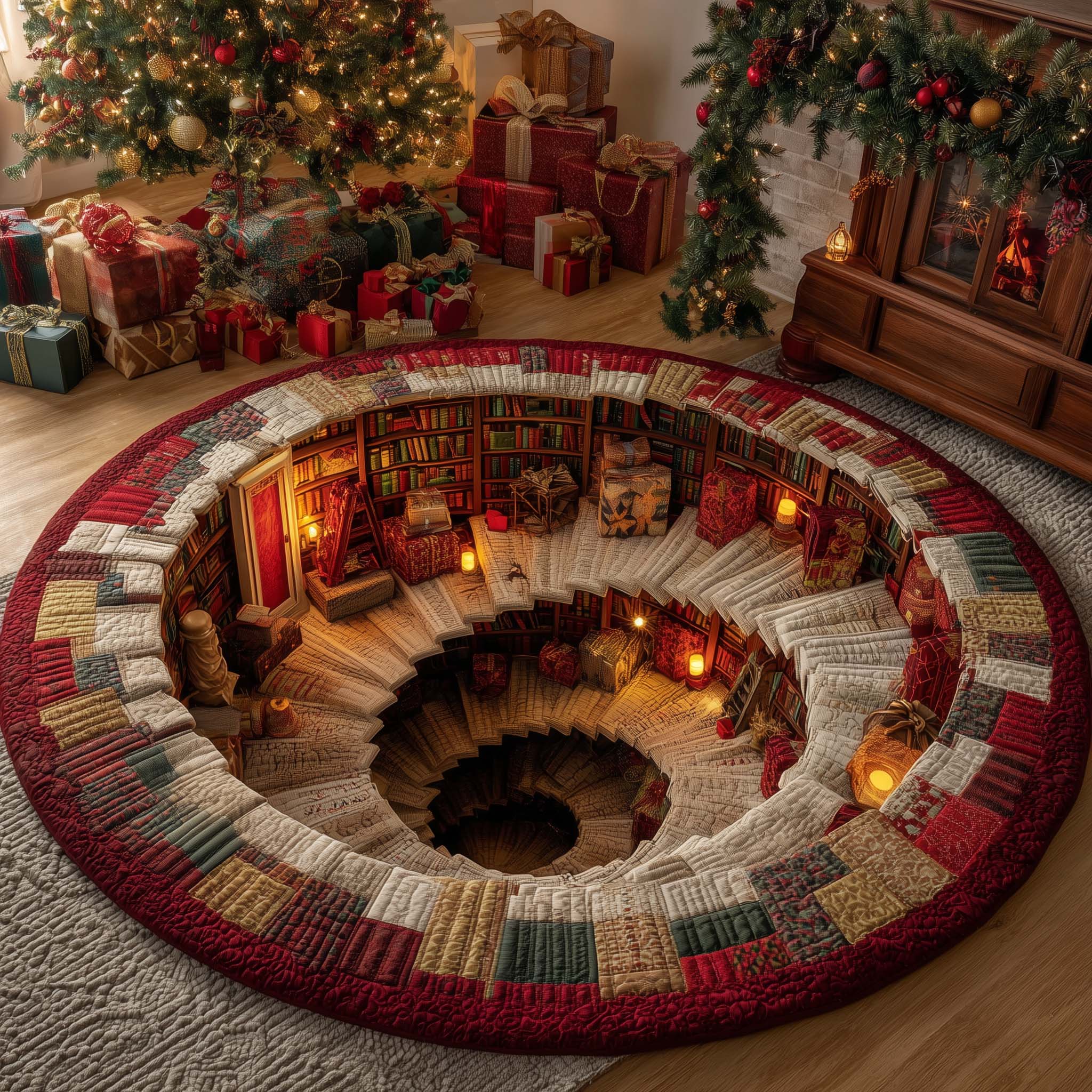Santas Gift Spiral Quilted Round Mat Eco-Friendly Quilted Round Mat for Sustainable Living