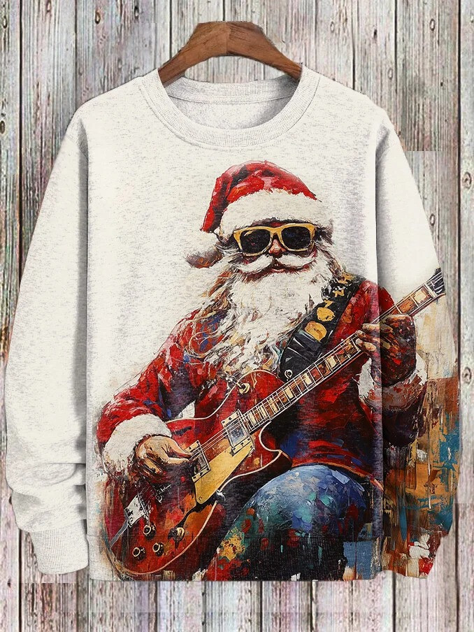Santas In Sunglasses Playing Guitar Christmas Sweatshirt Christmas Gifts For Guitar Players