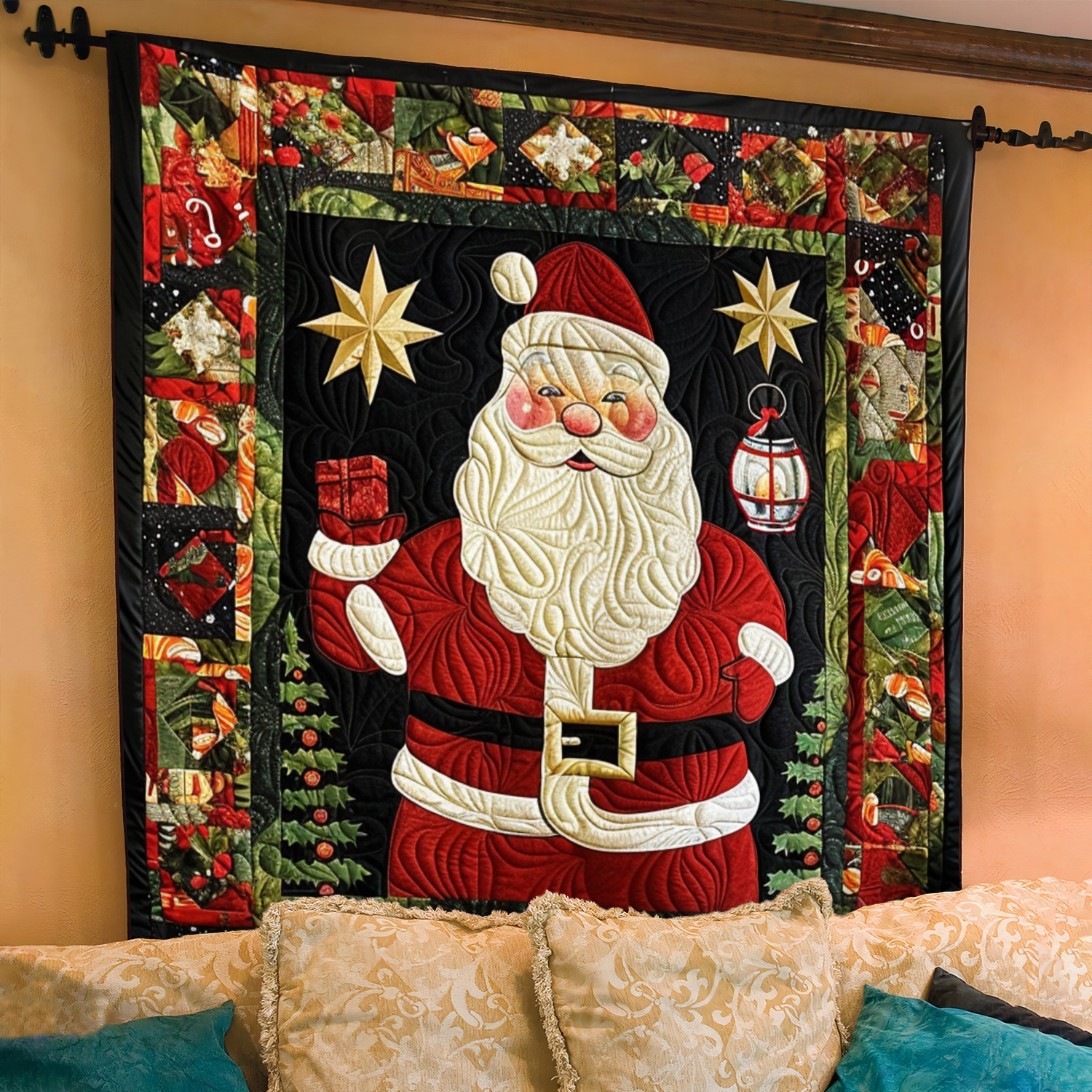Santa's Joy Quilted Blanket Christmas Gifts For Grandparents